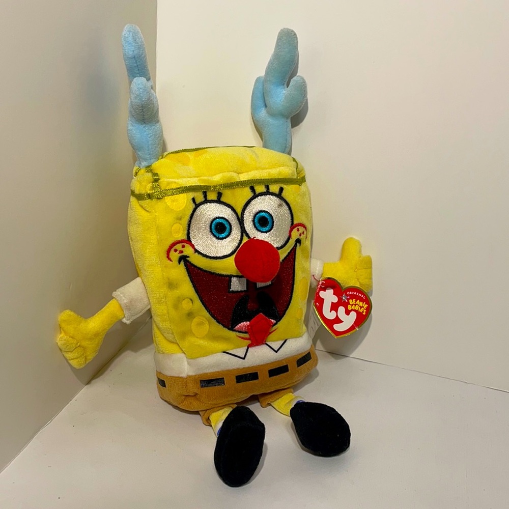 Vintage 2004 Sponge Bob Sleigh Ride Ty beanie baby Plush!